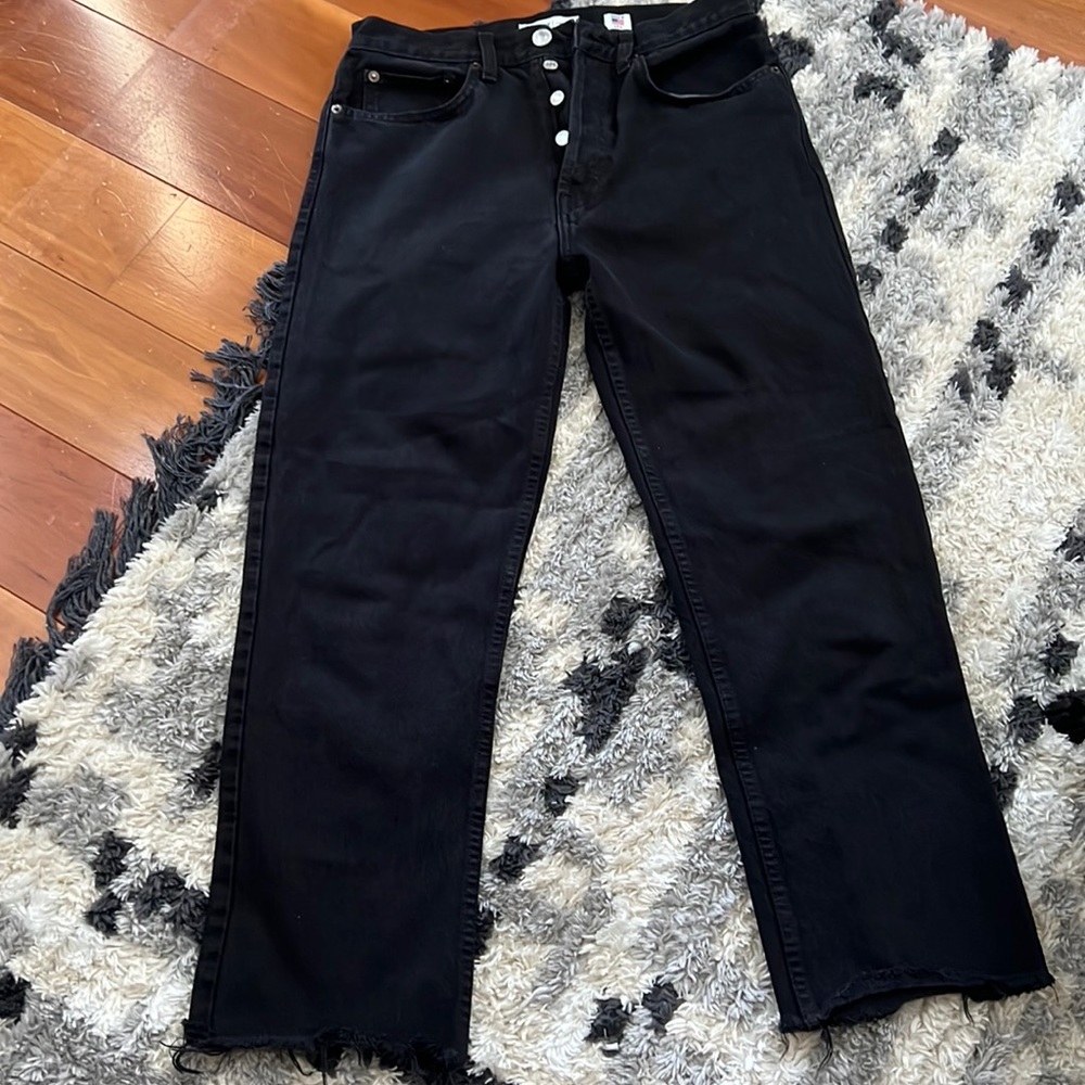 Re/Done cropped fray black jeans